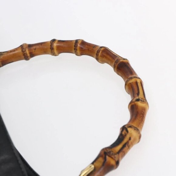 GUCCI Bamboo Shoulder Bag Leather 2way Black Gold Auth - Picture 12 of 16